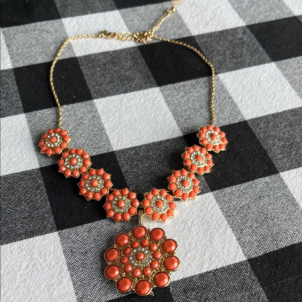 Premier!  Elegant Floral Coral Necklace. Enhancer can be worn as a pin. Pretty